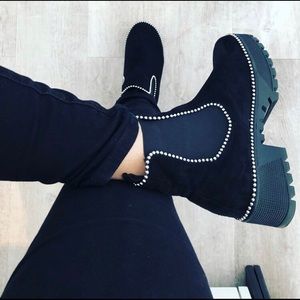 Miss Lola shoetique black suede boots with studs